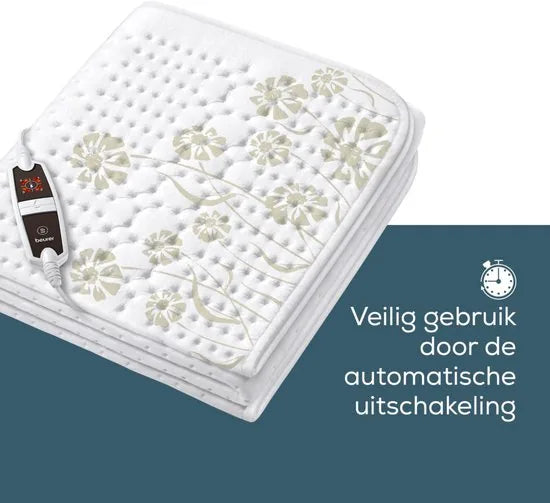 Beurer Elektrische onderdeken 1 persoons - Elektrische deken 150x80cm - Onderdeken - Snelle opwarming - BSS (Beurer Safety System) - Ademend fleece - Wit