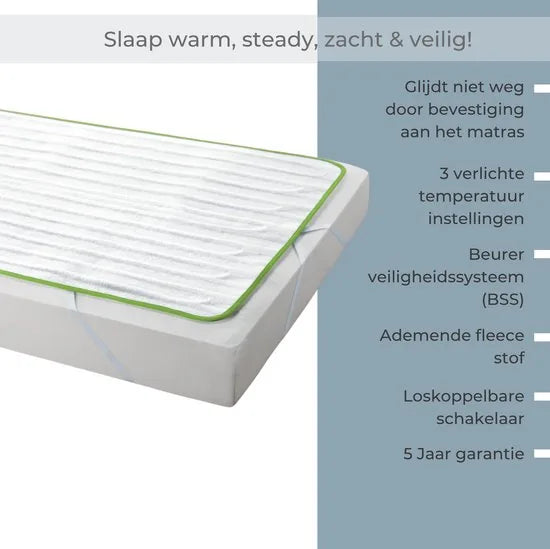 Beurer Elektrische onderdeken 1 persoons - Elektrische deken 150x80cm - Onderdeken - BSS (Beurer Safety System) - Ademend fleece - Elastische Banden - Wit