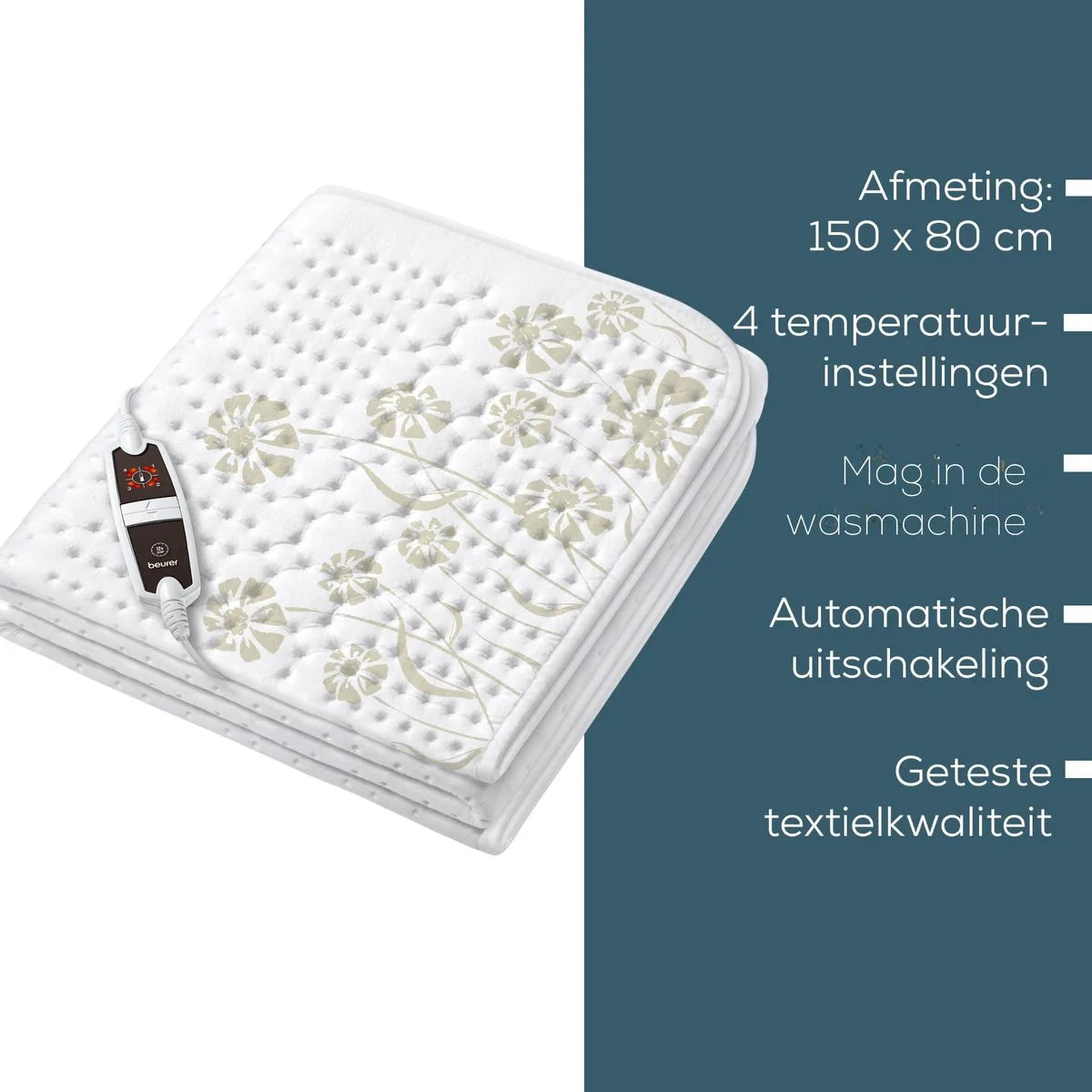 Beurer Elektrische onderdeken 1 persoons - Elektrische deken 150x80cm - Onderdeken - Snelle opwarming - BSS (Beurer Safety System) - Ademend fleece - Wit