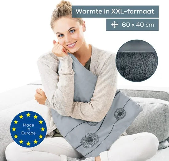 Beurer HK 125 XXL Cosy Grey Warmtekussen – Elektrisch Warmtekussen voor Rug, Nek, Schouder en Buik – Groot Formaat 60×40 cm – Superzachte Fleece – Snelle Opwarming – 6 Warmtestanden – Machinewasbaar – 3 Jaar Garantie