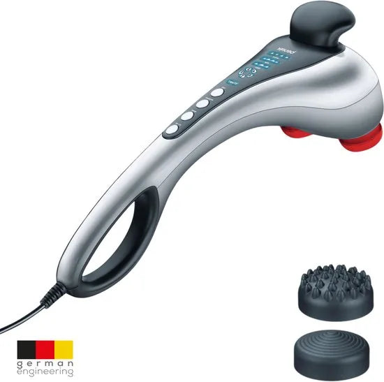 Beurer MG 100 Infrarood massageapparaat – Klopmassage – Dubbele kop – Verlicht display - Optie infrarood verwarming – 2 Opzetstukken – 3 Programma’s – Antislip handgrepen – 5 Snelheden – 3 Jaar garantie
