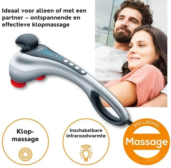 Beurer MG 100 Infrarood massageapparaat – Klopmassage – Dubbele kop – Verlicht display - Optie infrarood verwarming – 2 Opzetstukken – 3 Programma’s – Antislip handgrepen – 5 Snelheden – 3 Jaar garantie