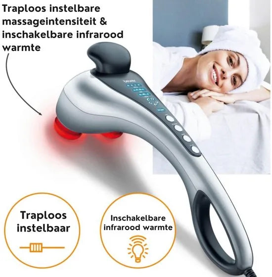 Beurer MG 100 Infrarood massageapparaat – Klopmassage – Dubbele kop – Verlicht display - Optie infrarood verwarming – 2 Opzetstukken – 3 Programma’s – Antislip handgrepen – 5 Snelheden – 3 Jaar garantie