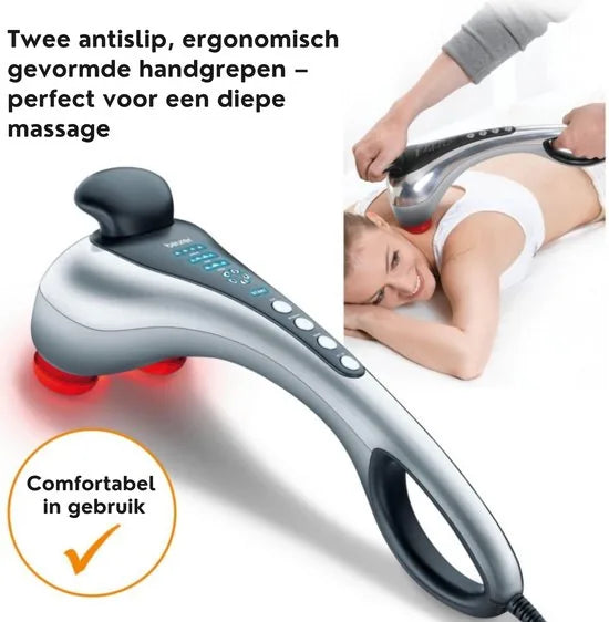 Beurer MG 100 Infrarood massageapparaat – Klopmassage – Dubbele kop – Verlicht display - Optie infrarood verwarming – 2 Opzetstukken – 3 Programma’s – Antislip handgrepen – 5 Snelheden – 3 Jaar garantie