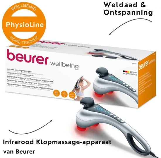 Beurer MG 100 Infrarood massageapparaat – Klopmassage – Dubbele kop – Verlicht display - Optie infrarood verwarming – 2 Opzetstukken – 3 Programma’s – Antislip handgrepen – 5 Snelheden – 3 Jaar garantie