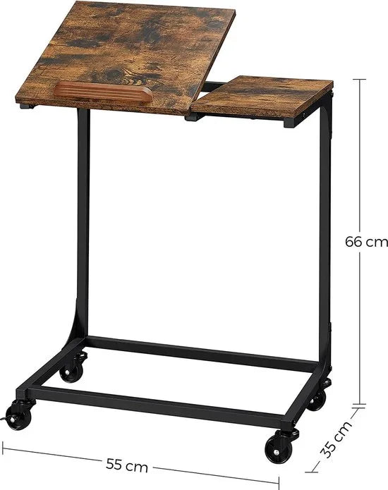 Bijzettafel, laptoptafel met gedeeltelijk verstelbaar blad, bureau, slaapkamer, woonkamer, eenvoudige montage, stalen frame, vintage bruin-zwart LET352B01