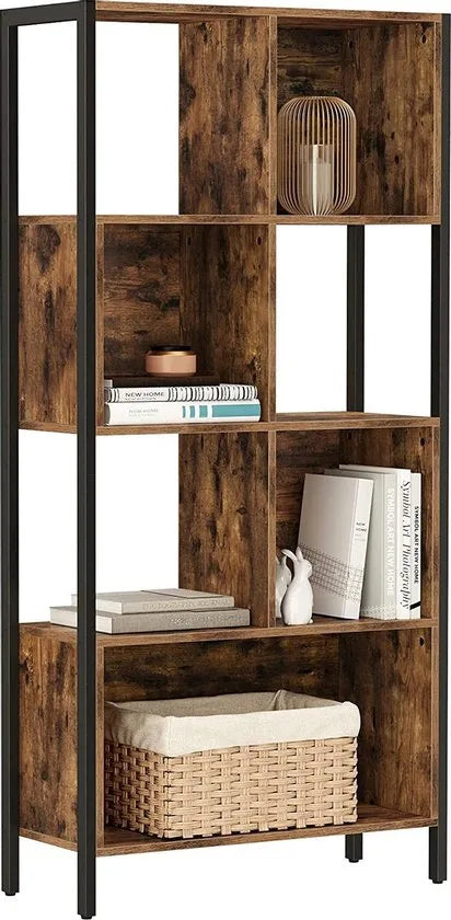Boekenkast - Vakkenkast - Industrieel - Vintage - Hout - Metaal - Bruin/zwart - 74x29.6x154.5