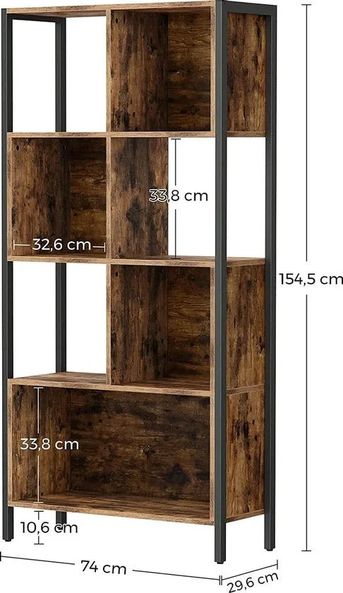 Boekenkast - Vakkenkast - Industrieel - Vintage - Hout - Metaal - Bruin/zwart - 74x29.6x154.5