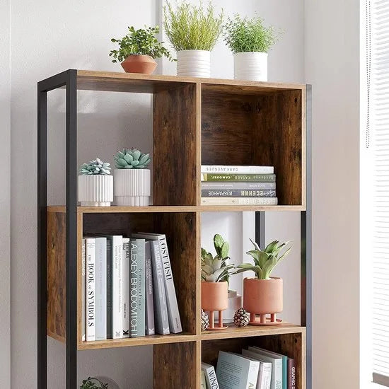 Boekenkast - Vakkenkast - Industrieel - Vintage - Hout - Metaal - Bruin/zwart - 74x29.6x154.5