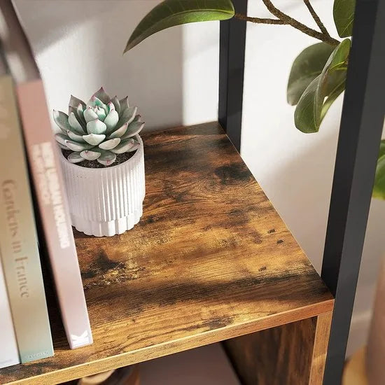 Boekenkast - Vakkenkast - Industrieel - Vintage - Hout - Metaal - Bruin/zwart - 74x29.6x154.5