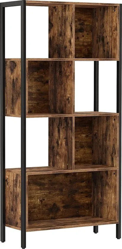 Boekenkast - Vakkenkast - Industrieel - Vintage - Hout - Metaal - Bruin/zwart - 74x29.6x154.5