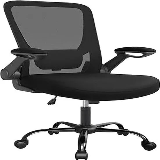 Bureaustoel office chair met opklapbare armleuningen, ergonomische computerstoel, 360°-draaistoel, verstelbare lendensteun, zwart OBN37BK