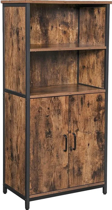 c90 - Boekenkast, Boekenkast, Kantoorplank, Keukenkast met 2 open vakken, Plankniveau verstelbaar in kast, multifunctioneel, Industrieel design, vintage bruin-zwart LSC66BX