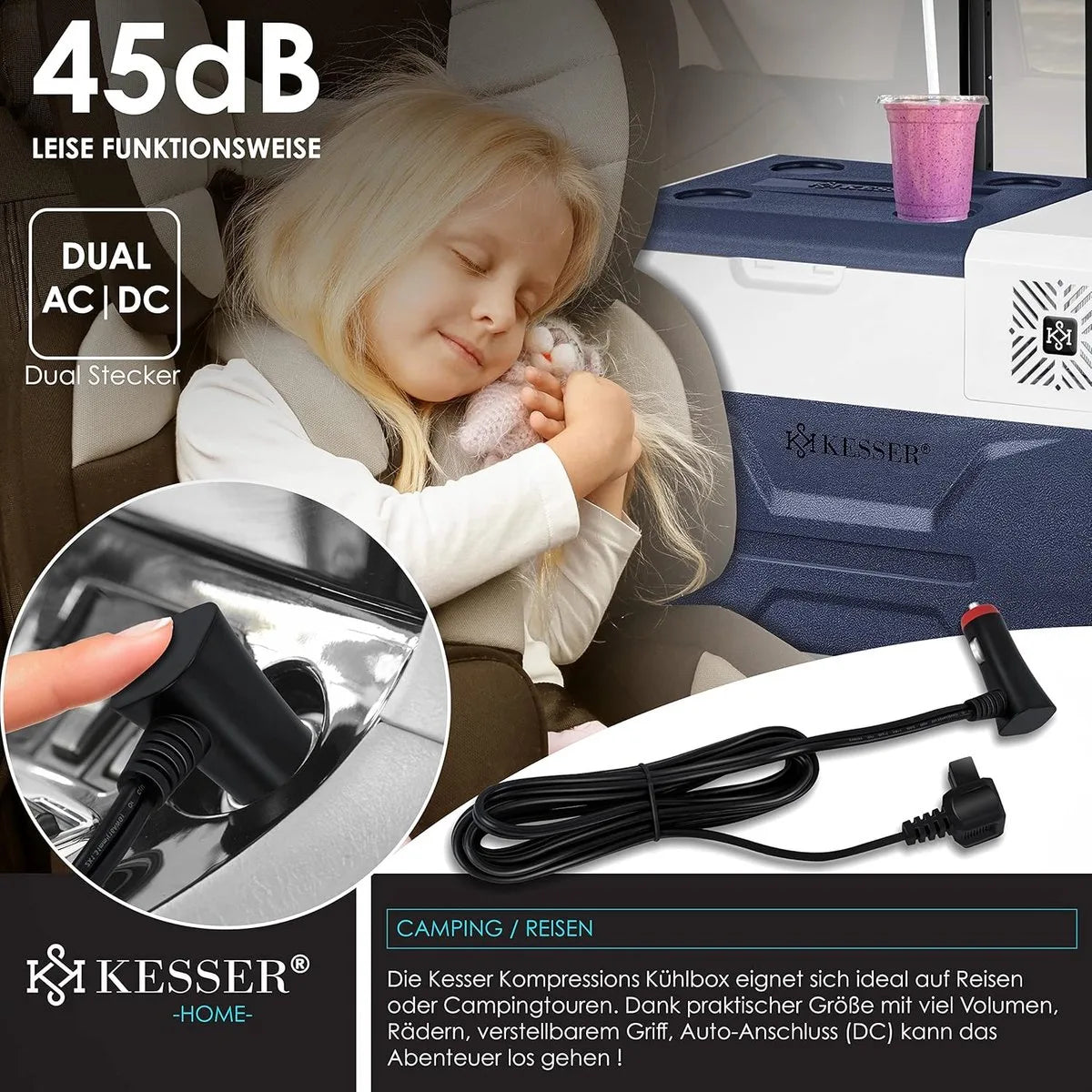 Compressorkoelbox - elektrische vriezer - 30 liter met APP-bediening USB 12/24V 230V en telescopische stangwielen - Frigobox tot -20°C - voor auto, vrachtwagen, boot, caravan en camping - grijs