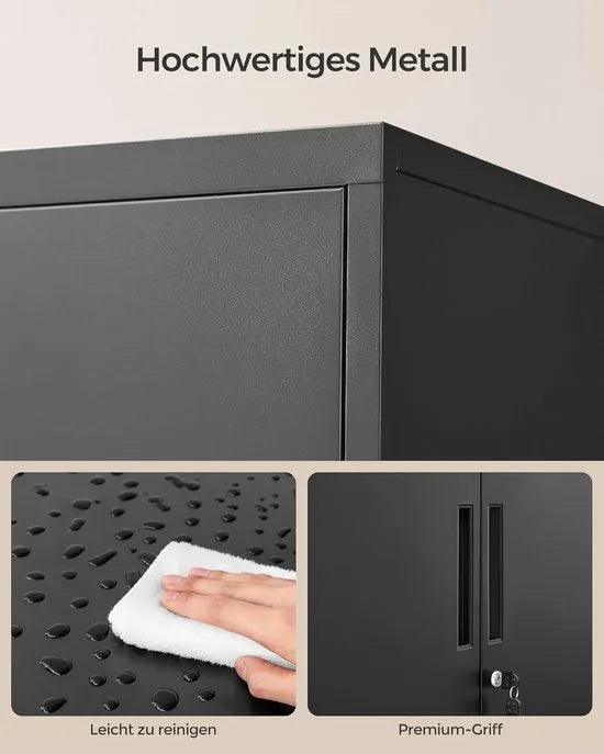 Dossierkast - Multifunctionele kast - Kantoorkast met 2 deuren - Kast afsluitbaar - Voor werkkamer - Woonkamer - 40D x 60B x 90H cm - Inktzwart