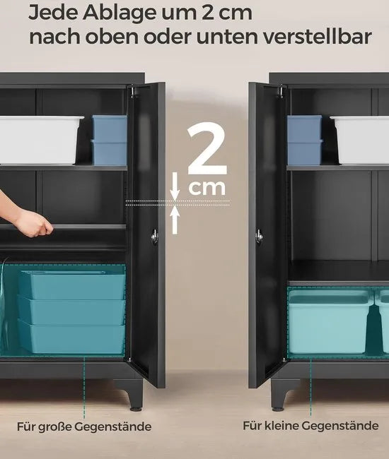 Dossierkast - Multifunctionele kast - Kantoorkast met 2 deuren - Kast afsluitbaar - Voor werkkamer - Woonkamer - 40D x 60B x 90H cm - Inktzwart