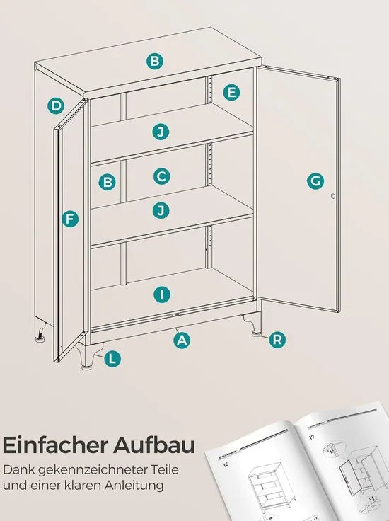 Dossierkast - Multifunctionele kast - Kantoorkast met 2 deuren - Kast afsluitbaar - Voor werkkamer - Woonkamer - 40D x 60B x 90H cm - Inktzwart