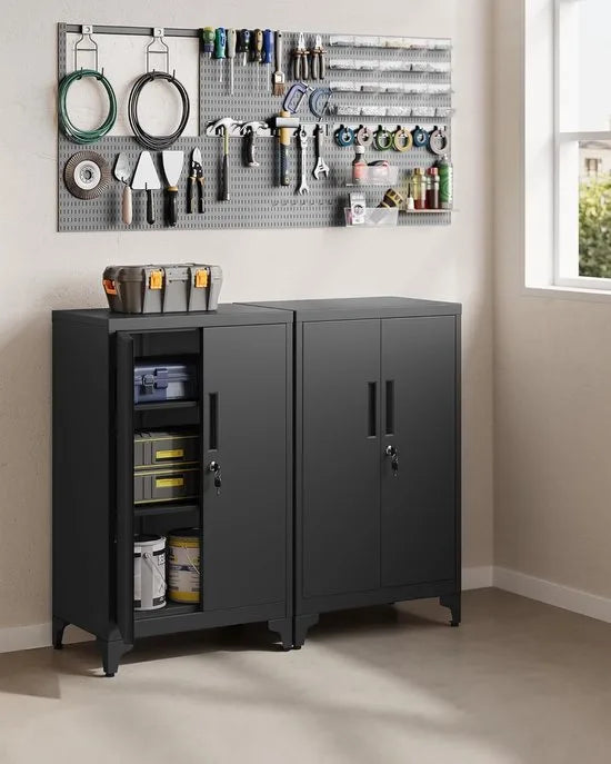 Dossierkast - Multifunctionele kast - Kantoorkast met 2 deuren - Kast afsluitbaar - Voor werkkamer - Woonkamer - 40D x 60B x 90H cm - Inktzwart