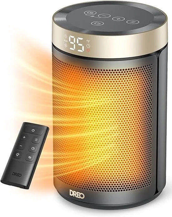 Dreo Atom 316, energiebesparende ventilatorkachel, 34 dB, stil, 1500 W, PTC-keramiek, thermostaat, oververhittings- en kantelbeveiliging, 12 uur timer, elektrische verwarming voor kamers