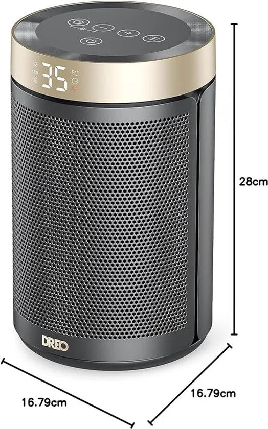Dreo Atom 316, energiebesparende ventilatorkachel, 34 dB, stil, 1500 W, PTC-keramiek, thermostaat, oververhittings- en kantelbeveiliging, 12 uur timer, elektrische verwarming voor kamers