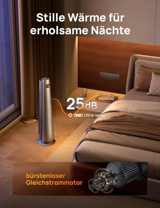 Dreo DR-HSH008 Keramische Torenverwarmer 2000W – Elektrische Verwarming met Afstandsbediening, 120° Oscillatie, Thermostaat, 5 Modi en 3 Ventilatorsnelheden – Stil (25 dB), Energiezuinig en Veilig – Zilver