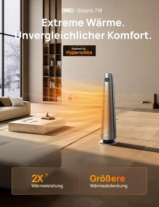 Dreo DR-HSH008 Keramische Torenverwarmer 2000W – Elektrische Verwarming met Afstandsbediening, 120° Oscillatie, Thermostaat, 5 Modi en 3 Ventilatorsnelheden – Stil (25 dB), Energiezuinig en Veilig – Zilver