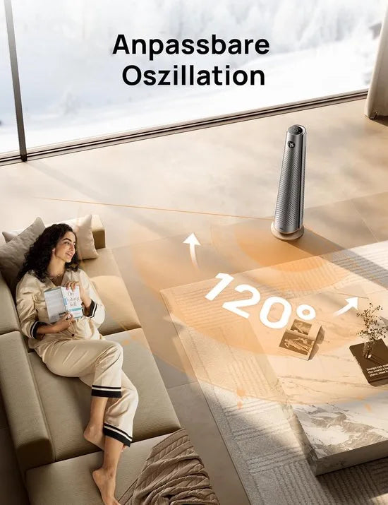 Dreo DR-HSH008 Keramische Torenverwarmer 2000W – Elektrische Verwarming met Afstandsbediening, 120° Oscillatie, Thermostaat, 5 Modi en 3 Ventilatorsnelheden – Stil (25 dB), Energiezuinig en Veilig – Zilver