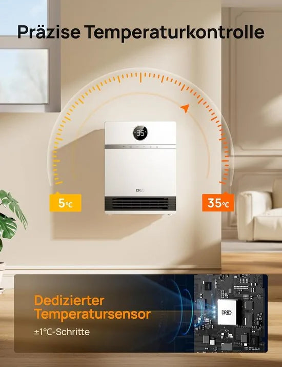 Dreo Smart Wandconvector 2000W – Elektrische Verwarming met Thermostaat, Afstandsbediening, Weektimer & Alexa – PTC Verwarmingssysteem – Stil & Energiezuinig – IP24 – Model DR-HSH017S - Wit