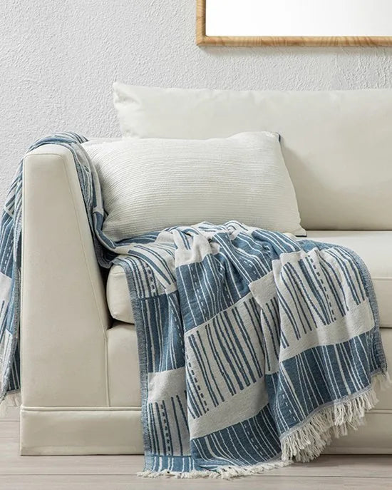English Home - 100% Katoenen Sprei - voor Sofa, Bed, Bank Cover - 130x170cm -Groenblauw