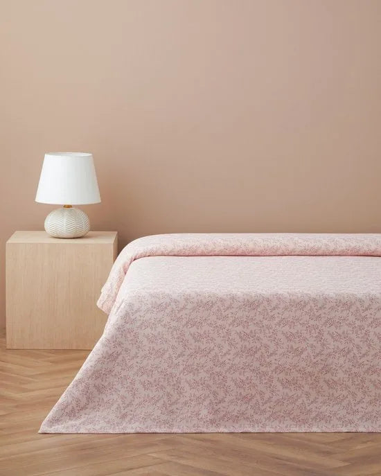 English Home Autumn Branch Katoenen Tweepersoons Bedsprei - Zomerdeken – – 100% Katoen – 210 GSM – 200x220 cm – Roze – Model 1