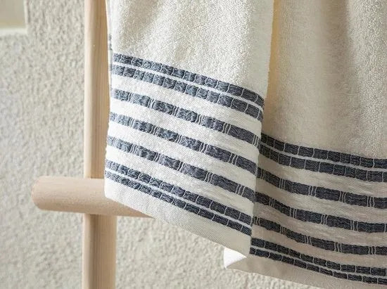 English Home baddoeken - Badlaken - 1 stuk - 70x140 cm - Ecru Donker Blauw
