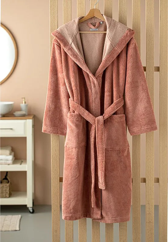 English Home - Badjas - Katoen - S / M - Antraciet – Roze
