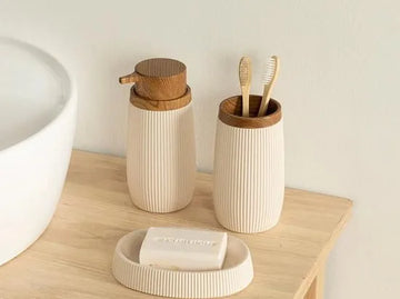English Home badkamer accessoire set - 17,5x6,5x6,5 Cm+9x6,5x6,5 Cm+1 - Beige