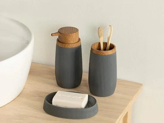 English Home badkamer accessoire set - 17,5x6,5x6,5 Cm+9x6,5x6,5 Cm+1 - Grijs