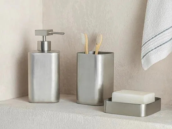 English Home badkamer accessoire set - 7,1x7,1x16,4cm 7,1x7,1x11,7cm - Mat Silver