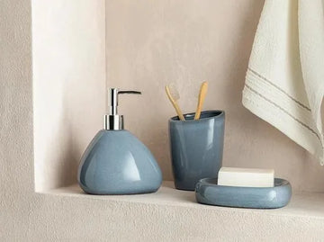 English Home badkamer accessoire set - 7,5x7,5x19-7,5x7,5x10,7-14x10 - Blauw