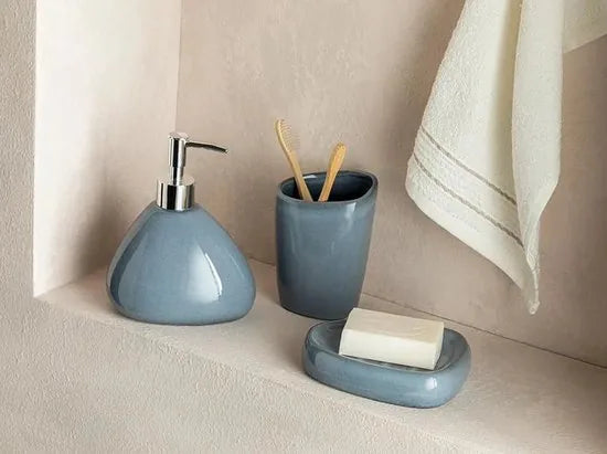 English Home badkamer accessoire set - 7,5x7,5x19-7,5x7,5x10,7-14x10 - Blauw