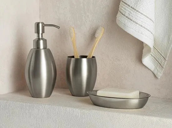 English Home badkamer accessoire set - 7x6,3x11,7cm 7x6,3x10,2cm - silver