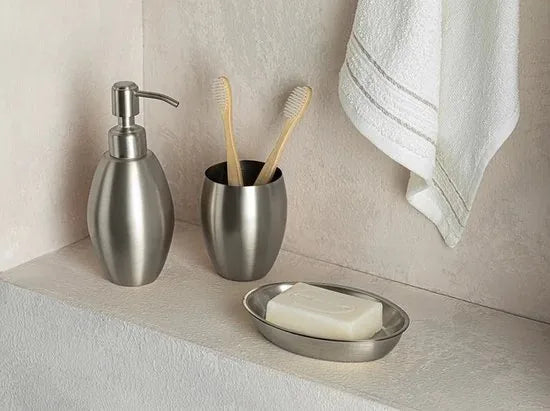English Home badkamer accessoire set - 7x6,3x11,7cm 7x6,3x10,2cm - silver
