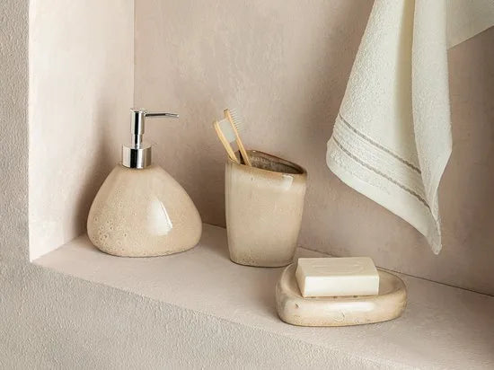English Home badkamer accessoires set 3 stuks - 10x10x16 - 8x8x11 - 11x11x3 - Beige