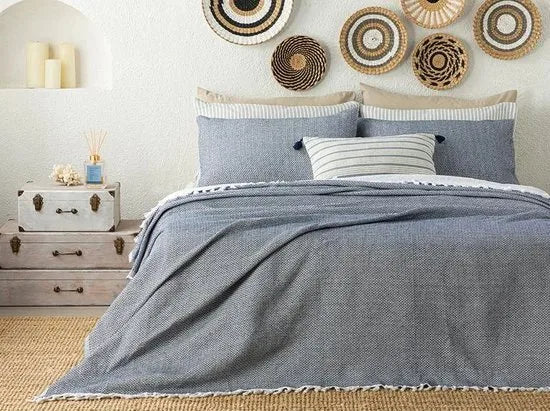 English Home bedsprei - Incl. 2 kussenslopen - 240x260 cm - Blauw