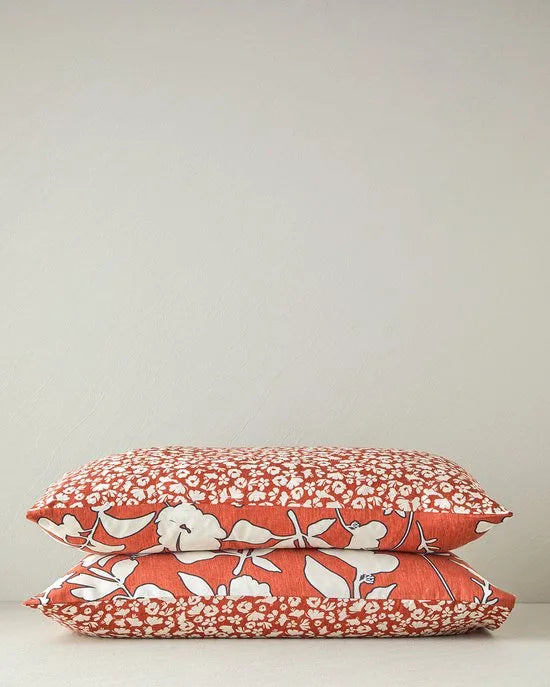 English Home Bohemian Flora- 2x Kussenslopen - Soft Cotton - 50x70 cm - Roodbruin/Terracota