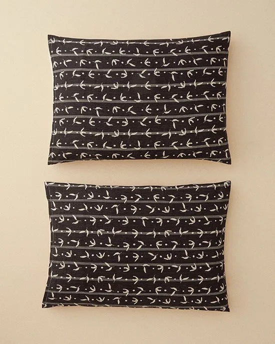 English Home Bohemian Flora- 2x Kussenslopen - Zacht Katoen - Met Digitale Print - Pillow Case - 50x70 cm - Beige/Zwart
