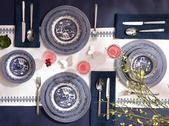 English Home Bordenset - Royal -Dinerborden - 4 Persoons - 12 stuks - Porselein - Delfts Blauw