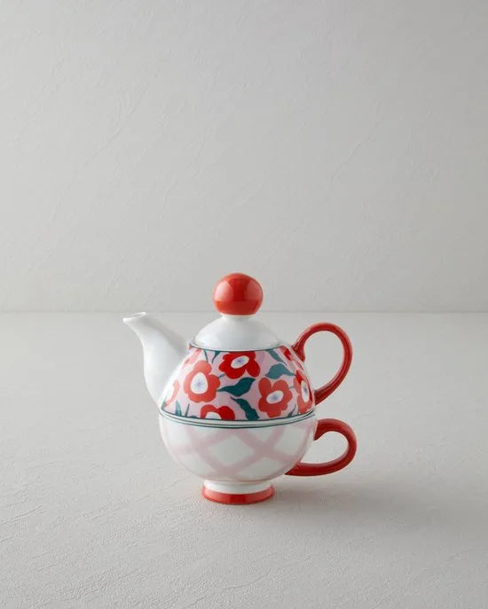 English Home Bright Parade Bone China Theepot Set – 400 & 290 ml – Rood – Elegante Thee- en Koffieset