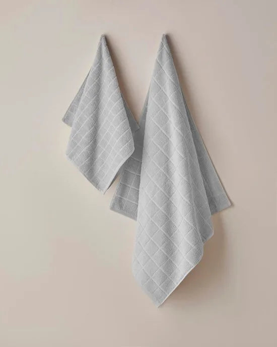 English Home Chequer Handdoek - 2 stuks - 50x80 cm – 100% Katoen – Zachte en Absorberende Handdoek – Grijs