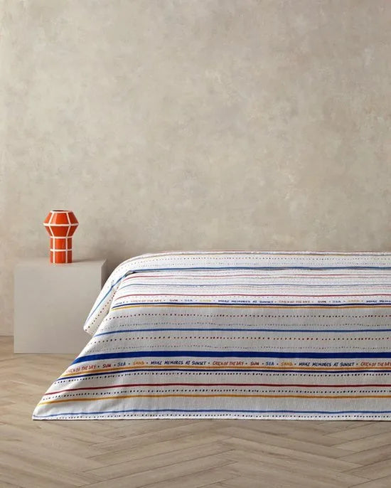 English Home Coastal Stripe - Deken - Zomerdeken - Tweepersoons - 100% Katoen - 200x220 cm - Wit/Kleurrijk