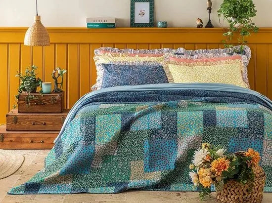 English Home dekbed zonder overtrek - Bedrukt dekbed - Wasbaar - 200x220 cm - Blauw