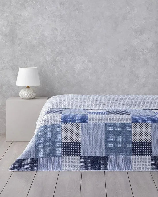 English Home - Dekbed zonder overtrek - Harlem - Eenpersoons -Multi Cover Purpose -Double sided - Bedrukt dekbed - Bedsprei – Zomerdeken - Wasbaar - 160x220 cm - Blauw