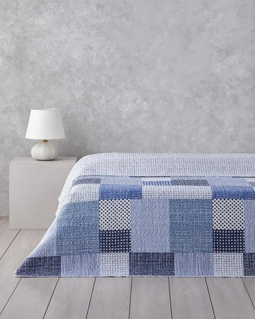 English Home - Dekbed zonder overtrek - Harlem - Eenpersoons -Multi Cover Purpose -Double sided - Bedrukt dekbed - Bedsprei – Zomerdeken - Wasbaar - 160x220 cm - Blauw